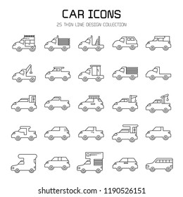 car and vehicle icon set, line design