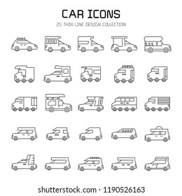 car and vehicle icon set, line design