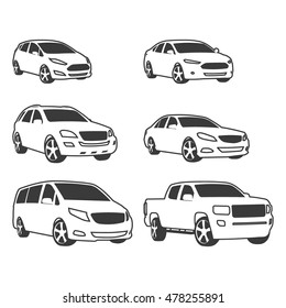 Car vehicle icons set. Linear style. vector