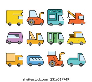 car and vehicle icons set vector