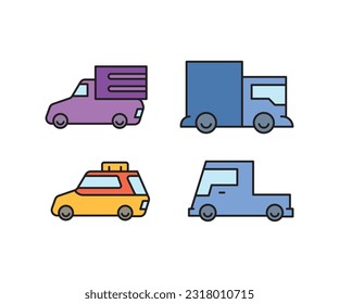 car and vehicle icons set vector
