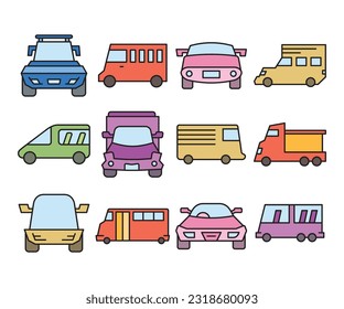 vector de conjunto de iconos de coches y vehículos