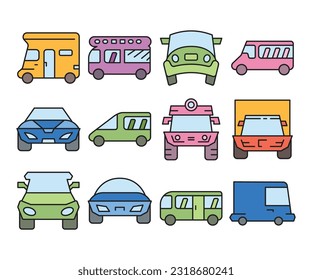 vector de conjunto de iconos de coches y vehículos