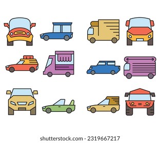 car and vehicle icons set vector