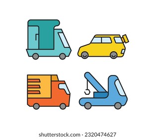 car and vehicle icons set vector