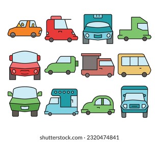car and vehicle icons set vector