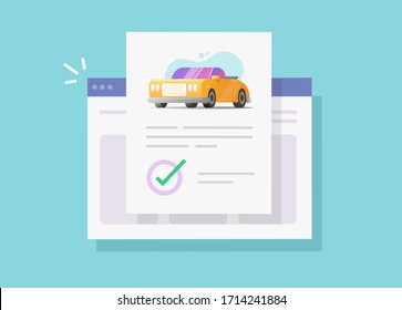 Car Or Vehicle Insurance Contract Policy Document Online With Approved Checkmark Or Automobile Loan Finance Warranty Agreement Verified Vector Flat Cartoon Illustration, Auto Rent Purchase Concept