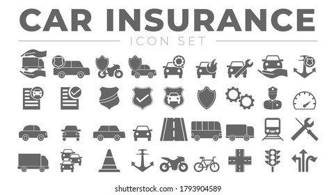 Car And Vehicle Insurance Icon Set