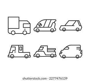 car and vehicle line icons set