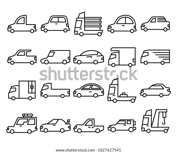 car, vehicle\
line icons set vector\
illustration