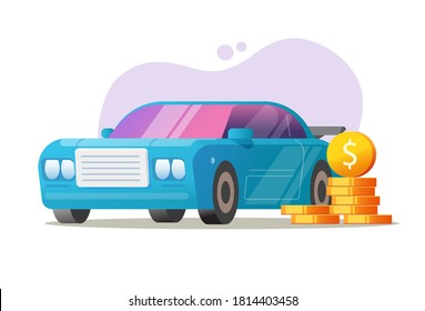 Car vehicle money concept vector, auto tax price idea, automobile expenses cost or loan leasing, credit profit flat cartoon illustration