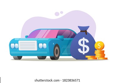 Car vehicle money expensive loan concept vector, auto tax price idea, automobile expenses cost leasing, credit profit flat cartoon illustration