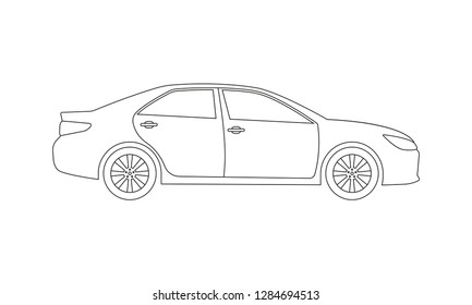 Car or Vehicle outline icon. Side view. Sedan silhouette. Vector illustration.