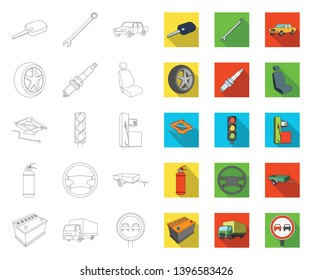 Car, vehicle outline,flat icons in set collection  design. Car and equipment vector symbol stock web illustration.