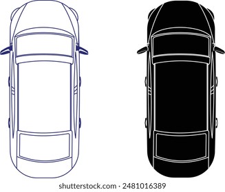 car vehicle transport upper view, line art and silhouette