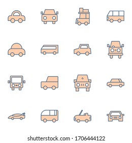 Car, vehicle, transportation icon set. Simple cars, van, bus outline icon sign concept. vector illustration. 