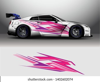 Car- vehicle vinyl decal wrap design vector. Graphic abstract stripe racing background kit designs for wrap vehicle, race car, rally, adventure and livery - Vector eps 10