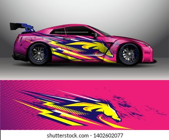 Car- vehicle vinyl decal wrap design vector. Graphic abstract stripe racing background kit designs for wrap vehicle, race car, rally, adventure and livery - Vector eps 10