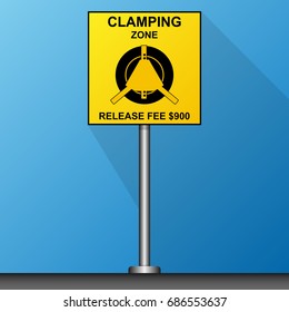 Car Vehicle Wheel Clamp Lock Device Prevent From Moving Outside Parking Area Sign Symbol Tyre