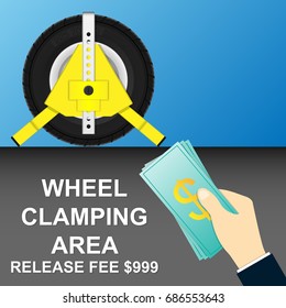 Car Vehicle Wheel Clamp Lock Device Prevent From Moving Outside Parking Area Sign Symbol Tyre