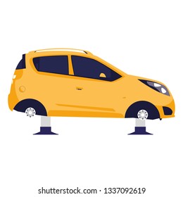 car vehicle without tires in mechanical workshop