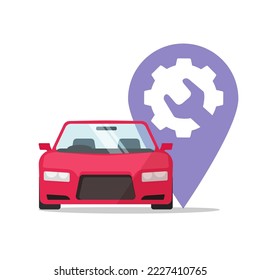 Car vehicle workshop repair service location map pin pointer marker vector icon graphic or auto garage fix point for automobile maintenance diagnostic with wrench and cogwheel gear clipart