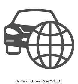 Car vehicle with world globe solid icon, car service concept. Vector graphics. Automobile with planet, distribution sign on white background, glyph style icon for mobile or web design