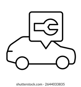 Veículo de carro com chave pop-up ícone de linha fina da janela, conceito de serviço de reparo. Gráficos vetoriais. Sinal de mensagem mecânica automóvel no fundo branco, móvel estilo ou design