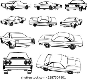 car, vintage, classic, retro, vector, set, auto, poster, icon, muscle, graphic, illustration, white, logo, wash, background, black, design, banner, isolated, art, concept, label, sport, silhouette, si