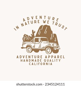 car vintage illustration, illustration car vintage for tshirt, adventure illustration, badge design adventure, car vintage design for shirt