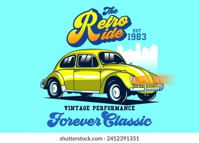 Car vintage vehicle classic t-shirt design illustration a famous retro