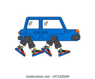 Car is walking leg. auto with legs 