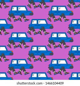Car is walking leg pattern seamless. auto with legs background 
