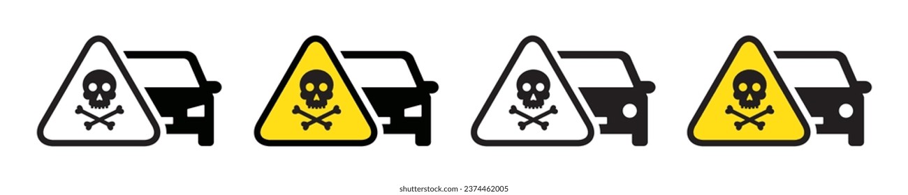 Car warning icon. Car and skull danger icon, vector illustration