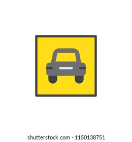 Car Warning Sign flat icon, vector sign, colorful pictogram isolated on white. Road and traffic sign symbol, logo illustration. Flat style design