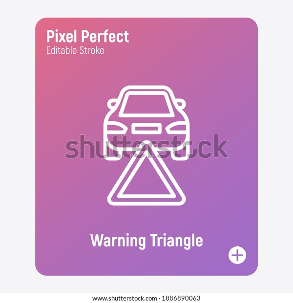 Car warning triangle. Car accident. Thin\
line icon. Breakdown automobile. Pixel perfect, editable stroke.\
Vector illustration.