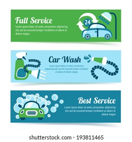 Car wash auto cleaner washer shower service banners set isolated vector illustration