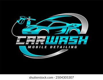 car wash auto detailing vector logo spa automotive automobile logo design template isolated on black background modern design