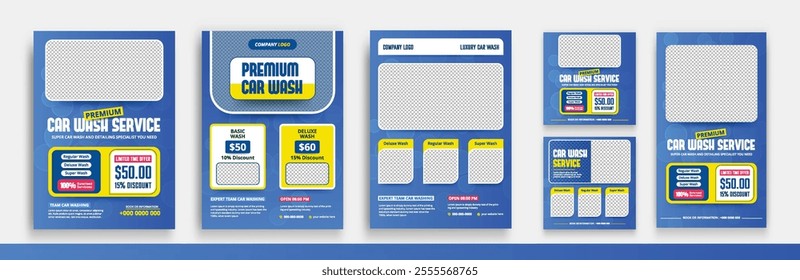 Car wash and Automotive ads promotion flyer bundle, car wash social media post set template, car wash promotion story, car square templates