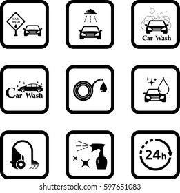 car wash black icon set