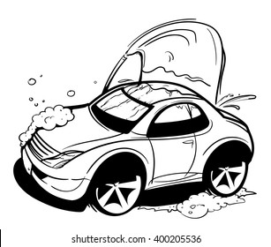 Car wash. Black and white vector illustration