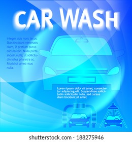Car wash blue light background with icons design elements. Modern business presentation template for car-wash flyer. Abstract vector illustration eps 10 can be used for brochure layout, web banner 