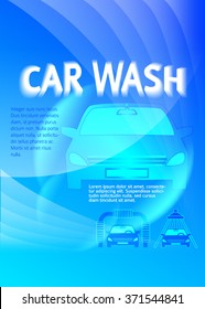 Car wash blue light background with icons design elements. Modern business presentation template for car-wash cover brochure. Abstract vector illustration eps 10 can be for flyer layout, web banner