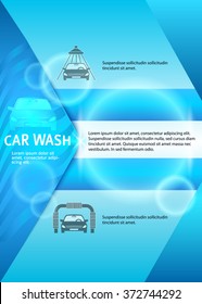 Car wash blue light background with icons design elements. Modern business presentation template for car-wash cover brochure. Abstract vector illustration eps 10 can be for flyer layout, web banner