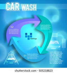 Car wash blue light background with icons design elements. Modern business presentation template for car-wash cover brochure. Abstract vector illustration eps 10 can be for flyer layout, web banner