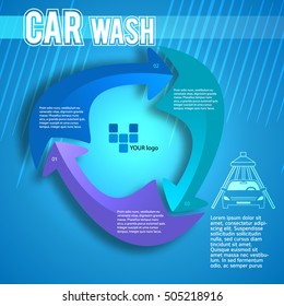 Car wash blue light background with icons design elements. Modern business presentation template for car-wash cover brochure. Abstract vector illustration eps 10 can be for flyer layout, web banner