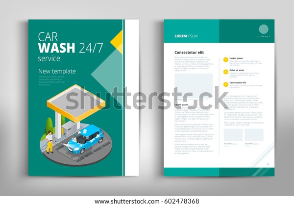 Car\
wash brochure design. Green square figure text frame surface. A4\
brochure cover design. Fancy title sheet model. Creative vector\
front page art. Banner form texture. Flyer fiber\
font
