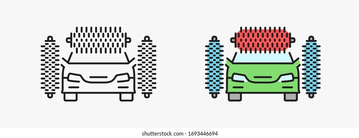 Car wash brush icon. Vector linear illustration in a flat style.