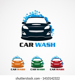 car wash with bubble blue logo vector, icon, element, and template for company