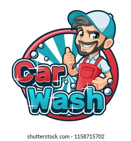Car wash cartoon logo character design vector illustration